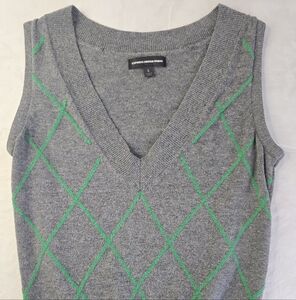 Express Sweater Vest Gray Green Argyle Wool Blend Sleeveless Pullover Preppy Y2K